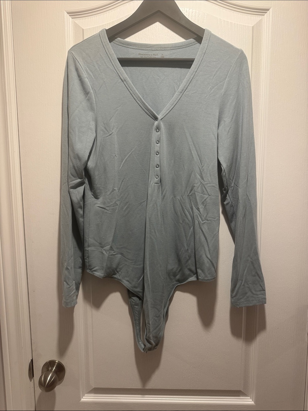 Abercrombie & Fitch Soft AF Henley Bodysuit XL Blue Sage Cozy Long Sleeve